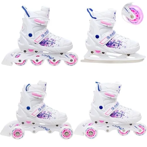 RAVEN 4in1 Inline Skates Triskates Rollschuhe Schlittschuhe Inliner LED Räder für Kinder Mädchen verstellbar