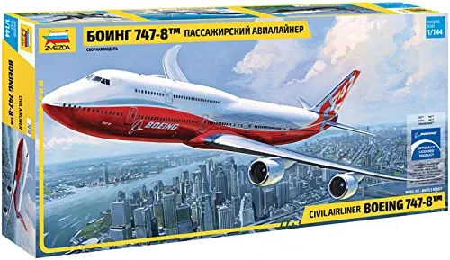 Zvezda 7010 - Boeing 747-8 - 1:144 - Luftfahrt-Modellbausätze, detailgetreuer Modellbausatz im Maßstab 1:144 mit 154 Teilen für den anspruchsvollen Modellbauer.