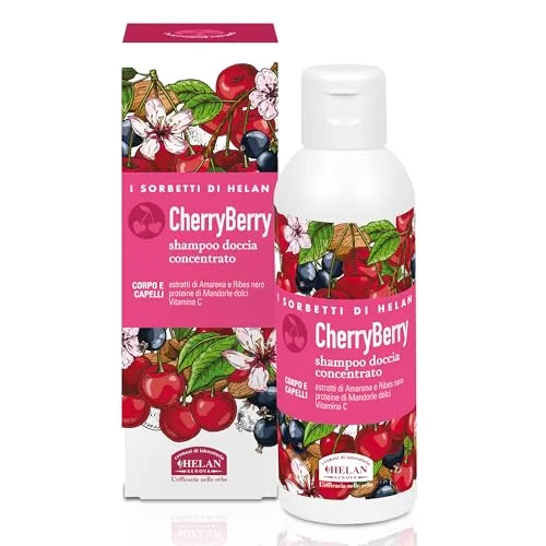 Helan I Sorbetti CherryBerry Shampoo und Duschgel für Damen und Herren, Konzentrat mit Vitamin C, süßen Mandeln und schwarzen Johannisbeeren, Duschgel für Körper und Haar mit natürlichen