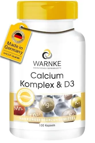 Calcium Komplex mit Vitamin D - 100 Kapseln - Calcium, Magnesium & Vitamin D3 - hochdosiert | Warnke Vitalstoffe - Deutsche Apothekenqualität