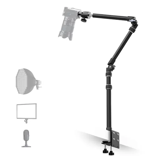 【Ganz aus Metall】RAUBAY Desktop Magic Arm, Overhead-Kamera-Tischhalterung, Tischleuchtenstativ mit 1/4-Zoll-Kugelkopf, 3/8-Zoll & 5/8-Zoll-Adapter, C-Klemme für DSLR, Webcam, Mikrofon, Projektor DMA01