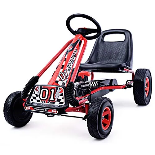 COSTWAY Gokart mit Handbremse und verstellbarem Sitz, Tretauto mit Vor- und Rückwärtsgang, Go Cart für Kinder ab 3 Jahren, Pedal Gokart Tretfahrzeug Pedalfahrzeug Kinderfahrzeug 98x59x61cm (rot)