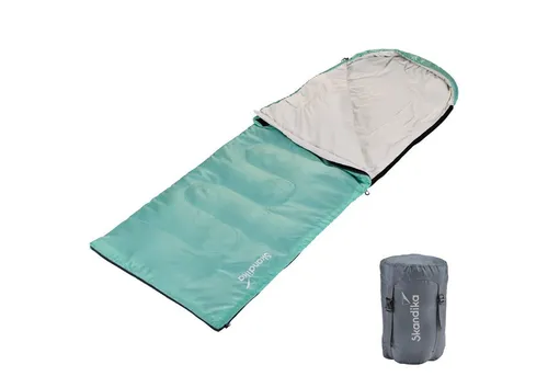 Skandika Schlafsack Skye, koppelbar mit Kissen, 220 x 75 cm - 3-Saison Schlafsack mit 250g/m² Mikrofaserfüllung, ideal für Komfort-Temperaturen von 15 bis 5 °C, inklusive abnehmbarem Kopfkissen für zusätzlichen Komfort bei Outdoor-Abenteuern.