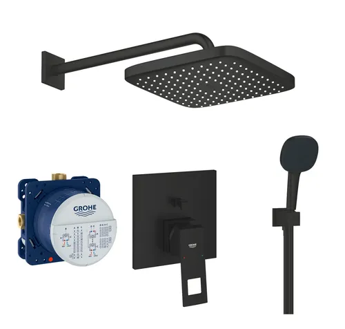 Grohe Duschsystem mit Duscharmatur Unterputz und Regendusche GSK01 schwarz