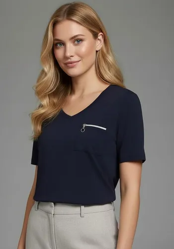 Bruno Banani T-Shirt mit tiefem V-Ausschnitt, Brusttasche und Reißverschluss-Detail