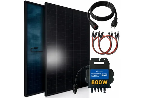 SUNNIVA Balkonkraftwerk 920W BIFAZIAL FULLBLACK komplett Steckdose, (AP Systems EZ1-M 800 Watt Wechselrichter, PV Solaranlage Komplettset,2x460W Glas-Glas Bifacial Solarmodule, 5m Kabel,4x1m Solarkabel)