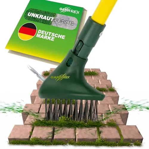 Gardi REX Unkrautbürste mit Teleskopstiel - Ausziehbare Fugenreinigungsbürste für rückenschonende Gartenarbeit, umweltfreundlich und effektiv gegen Unkraut und Wurzeln
