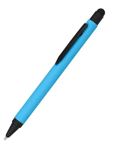 𝗢𝗡𝗟𝗜𝗡𝗘 Kugelschreiber Alu Stylus Blau, Druckkugelschreiber aus Aluminium, auswechselbare Großraum-Mine, Schreibfarbe blau, mit Softtouch Feeling, Stift mit Touchpen, 1 Stück