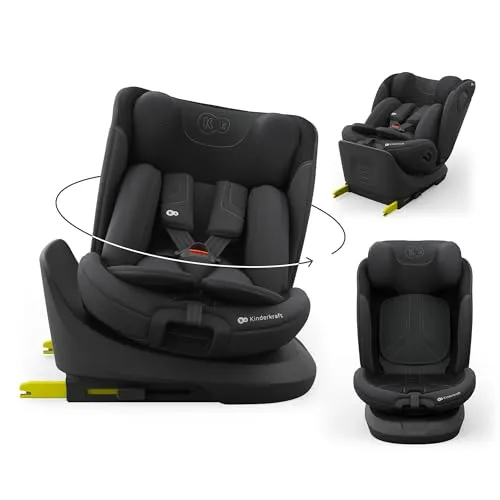Kinderkraft I-GROW 2 PRO Kindersitz 0-36 kg, I-SIZE 40-150 cm, 360 grad drehbar, Kinderautositz mit Isofix station, FWF und RWF, Verstellbare Kopfstütze/Rückenlehne mit Liegeposition, Schwarz