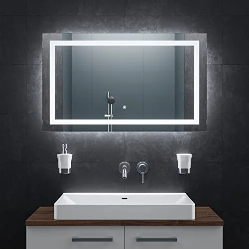 BR Bringer LED Badspiegel - 100x60 cm - Badezimmerspiegel mit Beleuchtung und Anti-Beschlag Funktion - Dimmbar, Energiesparend, 3 Lichtfarben, Touch-Schalter und Speicherfunktion (Modell: BRS102)