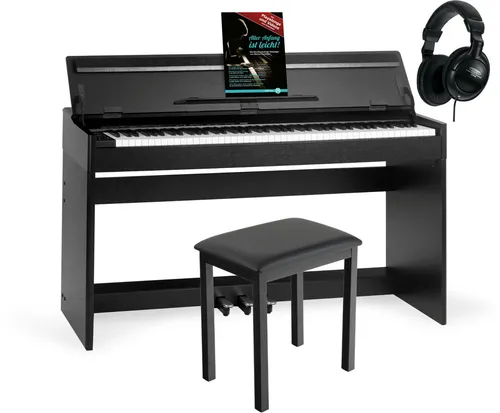 McGrey DP-18 SM E-Piano Set - Schwarz mattes E-Piano mit 88 gewichteten Tasten, 128 Klängen und 600 Begleitrhythmen, inklusive Klavierbank, Kopfhörer und Klavierschule – ideal für Einsteiger und Fortgeschrittene.