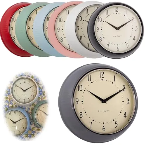 Nostalgische Metall Wanduhr Grau 23cm - Wanduhren im Vintage Look, geräuschlos und ideal für jedes Zimmer, von Küche bis Wohnzimmer. Perfekt für Retro-Liebhaber!