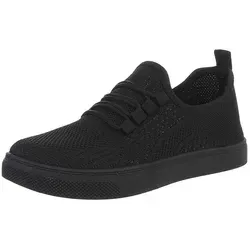 Ital-Design Stylischer Freizeitschuh aus Mesh in Schwarz Sneaker (88843543) Flach Sneakers Low in Schwarz schwarz 39 EU
