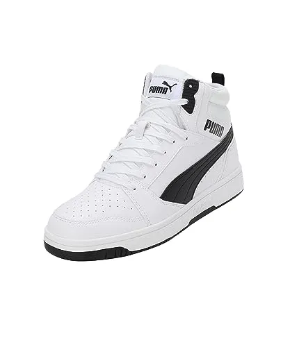 PUMA Unisex Rebound V6 Sneaker, White Black, 44.5 EU - Herren-Sneaker mit mittlerer Kragenhöhe, weichem Synthetik-Obermaterial und praktischem Klettverschluss für optimalen Tragekomfort.