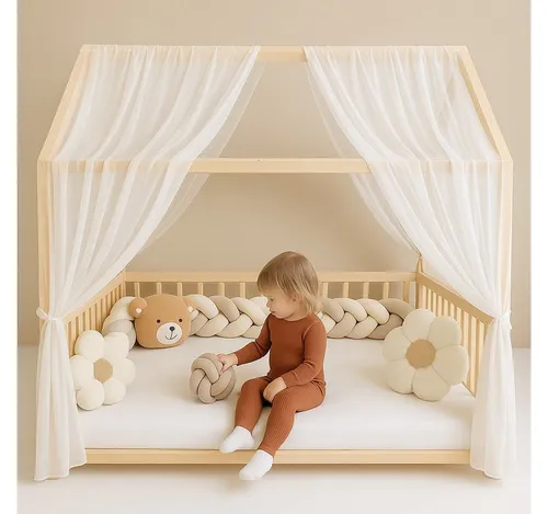 Baby Fancyroom Betthimmel Hausbett Himmel Premium Tüll, Baldachin für Kinderbett Mädchenzimmer, 2-teilig, mit 4 Schleifen, Premium Tüll