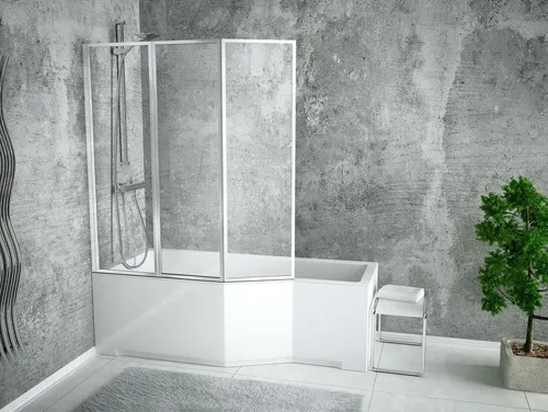 Badewannenabtrennung Faltwand 3-teilig 130x140 cm - Hochwertige Duschabtrennung aus 4 mm gehärtetem Glas, ideal für moderne Badezimmer. Mit ISO-Zertifizierung und 10 Jahren Herstellergarantie – für langlebige Qualität.