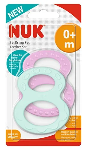 NUK Beißring Set mit verschiedenen Oberflächen, ab 0 Monaten, 2 stück, mehrfarbig