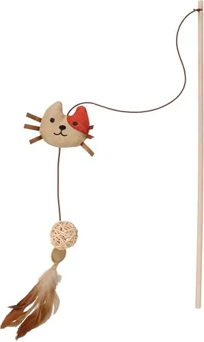 Flamingo Katzenspielzeug – Robla Angel mit Ball – 45cm – Holz – mit Catnip & Federn – bunt – Jagdinstinkt fördern