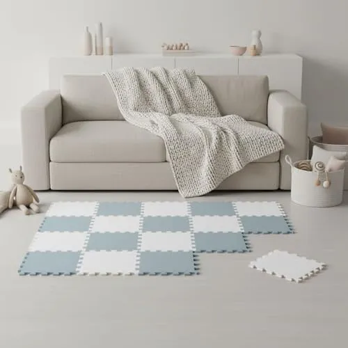 LittleTom Spielmatte Baby Puzzlematte Blau & Weiß - 18 Matten je 30x30 cm Krabbelmatte 180x90 cm Bodenmatte Kinder - Puzzle Teppich Kinderzimmer - Bodenschutzmatte Spielteppich - Eva Schaumstoffmatte