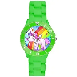 Taffstyle Kinder Ambanduhr Bunte Kinder Armbanduhr Silikon Einhorn Uhr Lernuhr, Grün