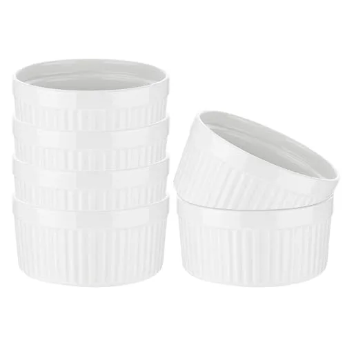 GRÄWE Keramikschälchen 6-teilig, Crème Brûlée Schälchen, Ofenfeste Schälchen 250 ml, Weiß Glänzend, Dessertschalen Rund Ø 10 cm, Höhe 5 cm, Mini Auflaufformen, Stapelbar, spülmaschinengeeignet