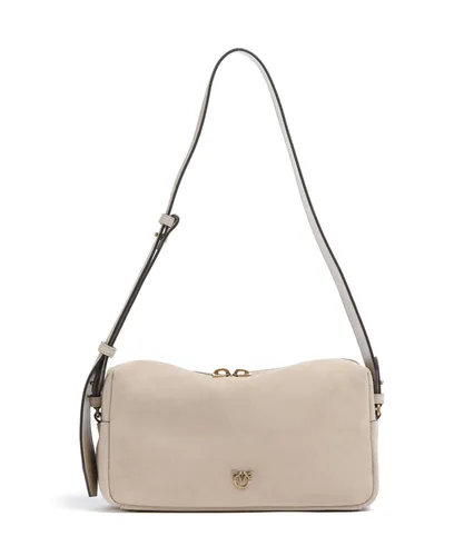 Pinko Schultertasche Damen beige 106062-A0F6-C50Q - Elegante Pinko Schultertasche aus hochwertigem, aufgerautem Leder in beige und grigio fumo, verziert mit antikem Gold. Stilvoll für jeden Anlass.
