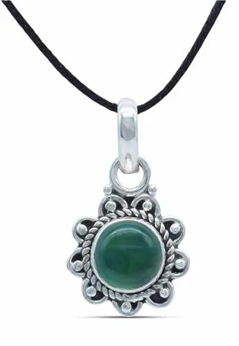 mantraroma Kettenanhänger 925 Silber grüner Onyx Stein Edelstein Kettenanhänger Damen Sterling Silber Halskette Anhänger Geschenk (MAH-160-14)