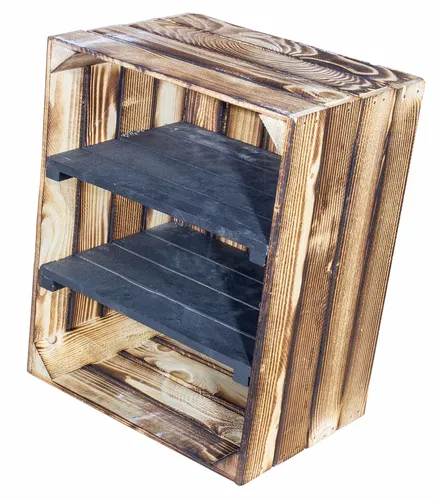 3er Set geflammmte Holzkiste mit 2 schwarzen Mittelbrettern *quer* 50x40x30cm