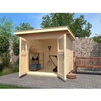 Weka Holz-Gartenhaus Flachdach 295 cm x 311 cm - Holz-Gartenhaus mit 7,1 m² Grundfläche und modernem Design, ideal zur Aufbewahrung von Gartenutensilien. Robuste Konstruktion mit einfacher Montage dank Steck-Schraubsystem.