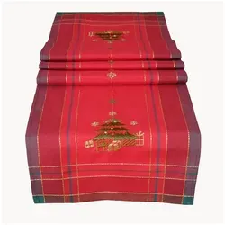 texpot Tischdecke Tischwäsche mit Stickerei Baum Weihnachten Winter (1-tlg) rot rechteckig | 40 cm x 140 cm