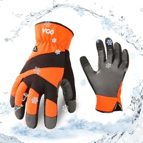 Vgo 1Paar 0℃/32°F Winter Rindsleder Arbeitshandschuhe, kaltes Wetter wasserdicht Sicherheit Arbeitshandschuhe, kalte Lagerung oder Gefrierschrank verwenden, mit warmen Polar Fleece-Futter (PU7741FLWP)
