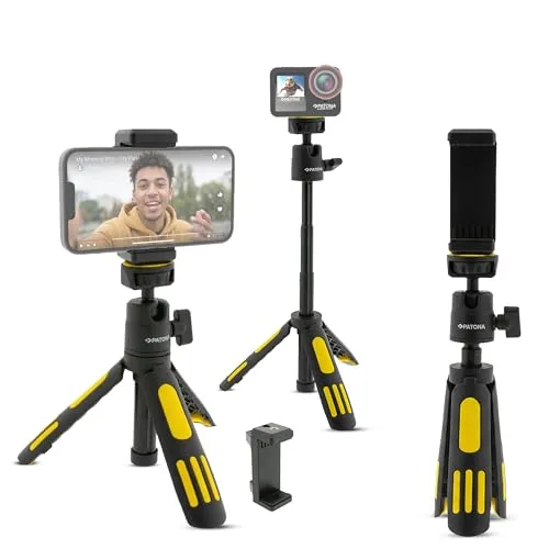 PATONA erweiterbares Stativ für Smartphone & Kamera | Mit Smartphone Clip | iPhone oder anderes Handy Stativ | Tripod Hergestellt aus Einer Kombination aus robustem Kunststoff und Aluminium