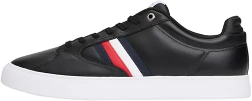 Tommy Hilfiger Herren Cupsole Sneaker Icon Court Stripes aus Leder, Schwarz (Black), 43