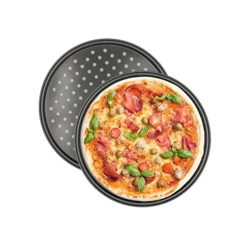 INTIRILIFE 2x Pizzablech rund aus Karbonstahl in Schwarz