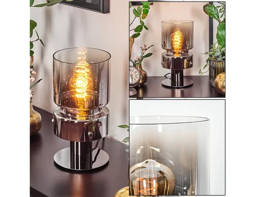 Hofstein Tischleuchte aus Metall/Glas in Schwarz/Chrom - Moderne Tischlampe im Retro-Design, ideal für Arbeitszimmer oder Wohnzimmer. Mit 30 cm Höhe und elegantem Glasschirm sorgt sie für stilvolles Lichtambiente.