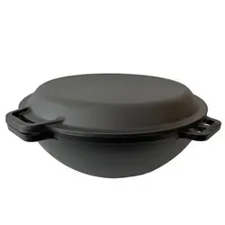 Kazan Gusseisen 12 Liter Kasan mit Grillpfannendeckel in schwarz von Robari