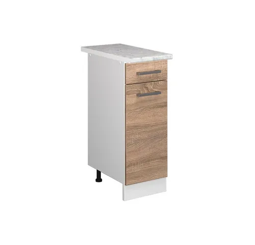 Vicco Unterschrank R-Line, Sonoma/Weiß, 30 cm - Unterschrank mit flexibler Arbeitsplatte und Stauraum, ideal für Ihre Küche. Höhenverstellbare Füße sorgen für optimale Anpassung und Funktionalität.