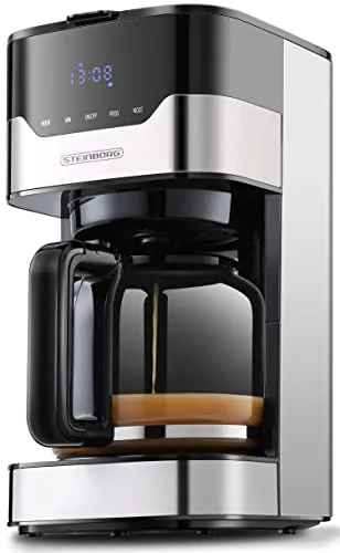 Steinborg Filterkaffeemaschine mit Timer - 1,5 Liter Kapazität - Kaffeemaschine mit elegantem Edelstahldesign und programmierbarem Timer für frisch gebrühten Kaffee, ideal für bis zu 15 Personen. Genießen Sie perfekten Kaffeegenuss mit Warmhalteplatte und LED-Display.