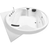 Basera Podest-Badewanne XXL Gomera 186x186 cm für 2 Personen mit LED-Ambiente - Badewanne für 2 Personen mit Wasserfall, LED-Lichtspiel in 7 Farben und gepolsterten Kopfstützen. Hochwertige Verarbeitung für optimalen Komfort und Wärmespeicherung.