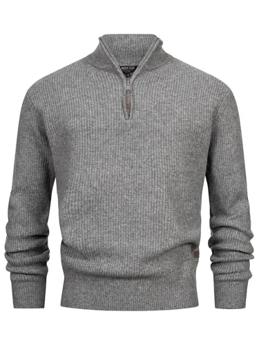 Indicode Herren INPeace Half Zip Grobstrickpullover mit Stehkragen und Reißverschluss | Strickpullover für Männer Grey Mix, M