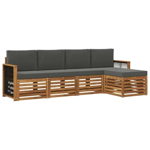vidaXL Outdoor-Sofagarnitur 5-teilig mit Kissen - Natur und Anthrazit - Verwandeln Sie Ihren Außenbereich in eine stilvolle Lounge mit dieser komfortablen 5-teiligen Sofagarnitur aus robustem Akazienholz. Modular und wetterfest, ideal für entspannte Stunden im Garten oder auf der Terrasse.