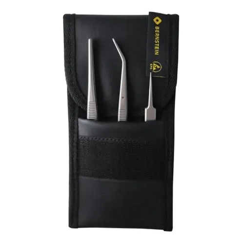 Bernstein Tools for Electronics 5-030 Pinzetten-Set 3-teilig - Industrie-Pinzetten-Set mit super-spitzen, stumpfen und gebogenen Varianten, ideal für präzise Arbeiten in der Elektronik.