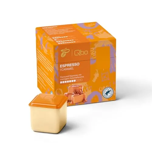 Tchibo Qbo Espresso Flavoured Caramel Premium Kaffeekapseln, 8 Stück (Espresso, Intensität 7/10, aromatisch und fruchtig), nachhaltig, aus 70% nachwachsenden Rohstoffen & klimaneutral kompensiert