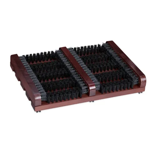 Schuhabstreifer aus Holz und Kunststoff - Praktischer Türvorleger in Dunkelbraun, rutschfest und robust. Ideal zum Sauberhalten Ihrer Eingangsbereiche. Maße: 36 x 26 cm, Höhe: 5,5 cm.