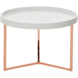 Wohnling Couchtisch WL5.765 - Moderner runder Sofatisch in Weiß und Kupfer - Eleganter Couchtisch mit Metallgestell und modernem Design, ideal für stilvolle Wohnräume. Maße: 58x58x42 cm, leicht und funktional.