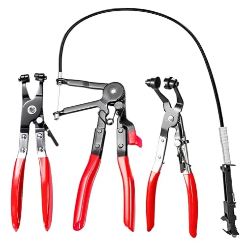 Ftrule 3 Stück Schlauchklemmenzange, Schlauchschellenzange mit Geradem Hals+ Schlauchschellen Zange, Auto Schlauchschellenzange, Federbandschellenzange mit 630MM Federbandschelle, für Kfz Reparaturen