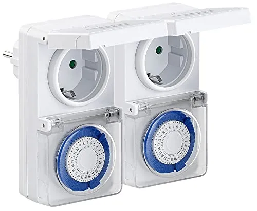 revolt Außenzeitschaltuhr: 2er-Set Outdoor-Zeitschaltuhr, mechanisch, IP44 (Zeitschaltuhr außen wasserdicht, wasserfeste, Weihnachtsbaumbeleuchtung)