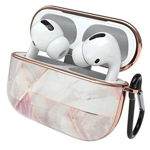 EAZY CASE - Schutzhülle für AirPods Pro Hülle Pink Hard Case Stoßfest mit Karabiner geeignet als Schlüsselanhänger Antikratz Etui rutschfest Hardcase für Airpod Pro 1. Generation Rosé Marmor Design