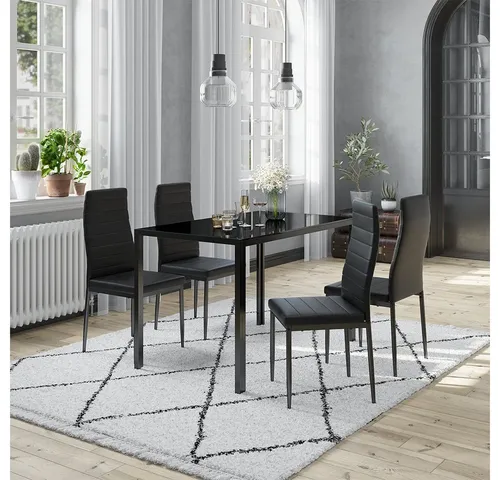 Vicco Esszimmerstuhl Grand 4er Set, Schwarz - Esszimmerstühle-Set mit 4 bequemen Hochlehnern, modernes Design und hohe Rückenlehnen für optimalen Komfort in Küche und Esszimmer.