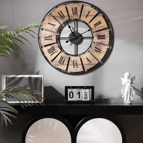 K&L Wall Art XXL Vintage Metalluhr - Große Wanduhr für Wohnzimmer - Geräuschlose Metall Wanduhr Ø 50 cm im rustikalen Landhausstil, ideal für Flur und Esszimmer, setzt tolle Akzente und sorgt für eine stilvolle Wanddekoration.